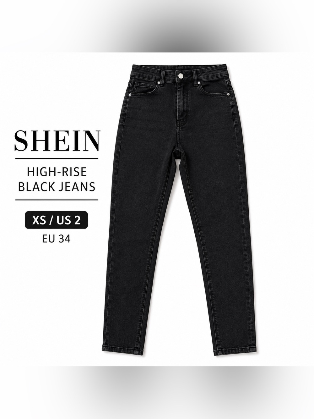 SHEIN Black High-Rise Straight-Leg Jeans | XS / US 2
